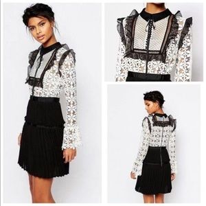 Self Portrait Adeline Lace Up Pleated Dress Women’s Size 2